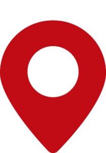  Red location marker with a round cutout in the middle 