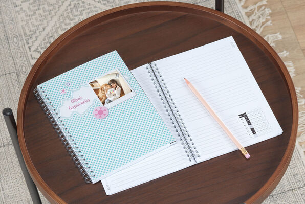 Spiral notepad with lined paper, personalised with a photo and text