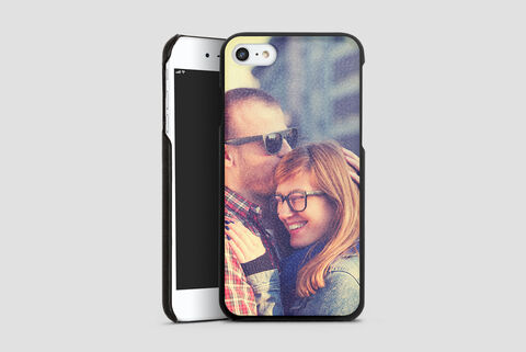 photo of couple printed onto a real leather phone case